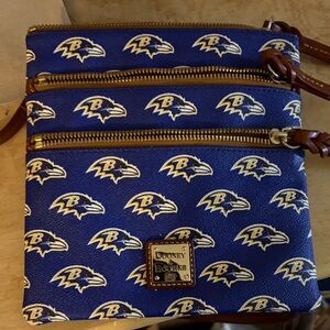 Dooney & Bourke Blue Baltimore Ravens Crossbody Bag with Brown Trim